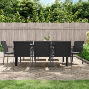 Set pranzo da giardino 9 pz con cuscini in polyrattan e acciaio