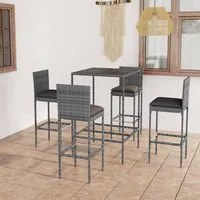 Set da Bar da Giardino 5 pz con Cuscini in Polyrattan Grigio 3064831