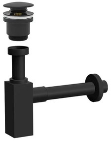 Sifone lavabo a canna quadrata nero opaco completo di piletta click clack