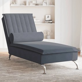 Chaise Longue Massaggi Con Capezzale Grigio Scuro İn Velluto /