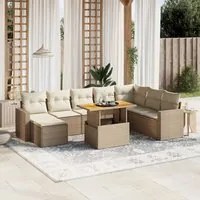 Set Divano da Giardino 9 pz con Cuscini Beige in Polyrattan 3275627