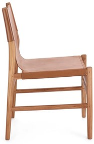 Set di 2 sedie CAROLINE in legno di teak e vera pelle cognac