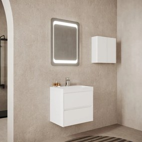 Base sospesa Portofino 60 cm con lavabo e 2 cassetti bianco opaco