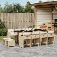 Set da Pranzo da Giardino 13 pz con Cuscini Beige in Polyrattan 3211162