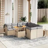 Set Divano da Giardino 9 pz con Cuscini Beige in Polyrattan 3270723