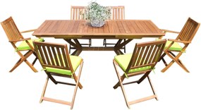 CAESAR - set tavolo in legno massiccio di acacia cm 150/200 x 90 x 78 h con 4 sedie e 2 poltrone Dresda