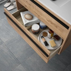 Mobile bagno da 60 cm Nilo rovere oak con doppio cassetto lavabo e specchio