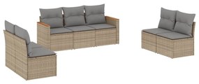 Set divani da giardino 7 pz con cuscini beige in polyrattan