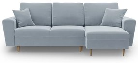 Divano angolare azzurro allungabile e con contenitore con rivestimento in velluto Kyoto – Cosmopolitan Design