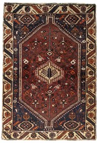 Shiraz Tappeto 110 x 160 Rosso (Iran) Annodato A Mano