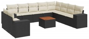 Set divani da giardino 11 pz con cuscini in polyrattan nero