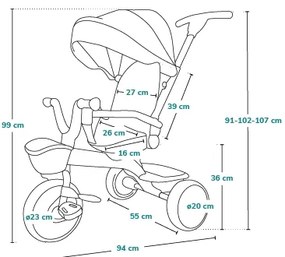 Lionelo - Triciclo per bambini HAARI grigio/nero