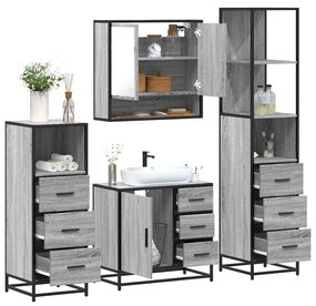 Set Mobili Da Bagno 4 Pz Grigio Sonoma İn Legno Multistrato /