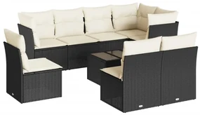 Set divani da giardino 9 pz con cuscini nero in polyrattan