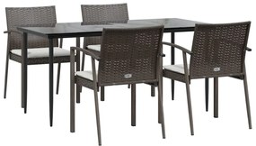 Set pranzo da giardino 5pz con cuscini in polyrattan e acciaio