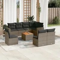 Set Divano da Giardino 9 pz con Cuscini Grigio in Polyrattan 3224163