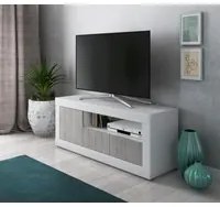 Mobile porta TV Deltebre, Credenza moderna a ripiani, Mobile da soggiorno a 3 ante e vano a giorno, Cm 137x42h56, Bianco e Cemento