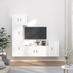 Set Di Mobili Porta Tv 5 Pz Bianco Lucido İn Legno Multistrato /