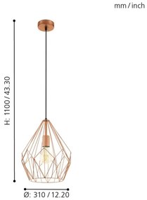 Eglo 49258 - Lampadario CARLTON 1xE27/60W/230V