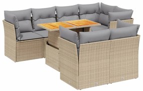 Set divano da giardino 8 pz con cuscini beige in polyrattan