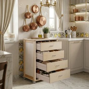Cassettiera con ruote ICON 58X83h cm in Legno di Faggio a 4 Cassetti Naturale