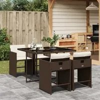 Set da Pranzo da Giardino 5pz con Cuscini in Polyrattan Marrone 3211077