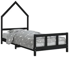 Giroletto per bambini nero 90x190 cm in legno massello di pino