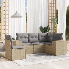 Set divano da giardino 5 pz con cuscini beige in polyrattan