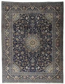Kashmar Tappeto 390x300 Blu (Iran) Annodato A Mano