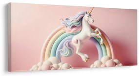 Quadro su tela – Unicorno fiabesco su arcobaleno pastello