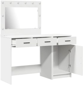 Set da tavolo da trucco a 2 pezzi con led in legno ingegnerizzato bianco