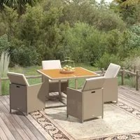 Set da Pranzo per Giardino 5 pz con Cuscini in Polyrattan Beige