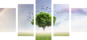 Quadri 5 pezzi – Albero solitario nel prato