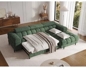 Divano angolare verde allungabile/con contenitore (con penisola a destra/con chaise lounge) con rivestimento in bouclé Felro – ELTAP