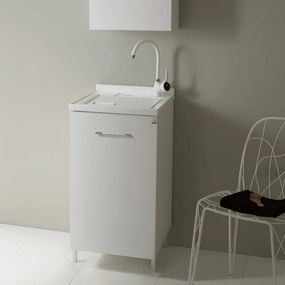 Lavatoio a Terra 45x50 Un'Anta Con Vasca Sifone e Tavoletta in Polipropilene Xilon "Lavanderina" Bianco Opaco