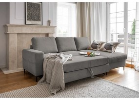 Divano letto in velluto a coste grigio (angolo destro) Lofty Lilly - Miuform
