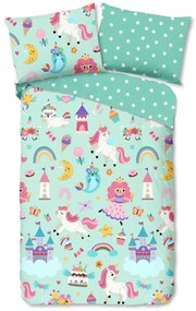 Set copripiumino e federa da bambini color menta in cotone per letto singolo 140x200 cm Fantastic – Good Morning