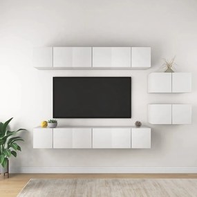 Mobili tv 8 pz bianchi in legno multistrato