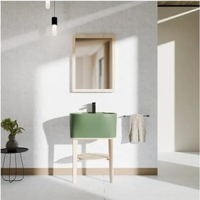 Mobile bagno da terra con lavabo L 50 x H 57 x P 41.5 cm frassino naturale e verde bamboo per vasca centrale Tino