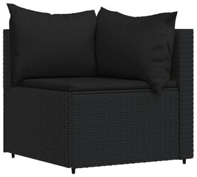 Set Divani da Giardino 3 pz con Cuscini Nero in Polyrattan