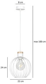 Sospensione 1 Luce Morgana Paralume A Gabbia In Acciaio Bianco E Legno Naturale