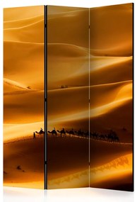 Paravento Carovana di cammelli (3 parti) - paesaggio di calde sabbie del deserto