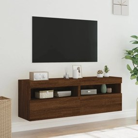 Mobili TV a Parete con Luci LED 2pz Rovere Marrone 60x30x40 cm