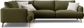 Divano angolare verde (con penisola a sinistra/a L) con rivestimento in velluto Naomi – Micadoni