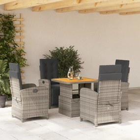 Set Da Pranzo Da Giardino 5 Pz Con Cuscini İn Polyrattan Grigio /