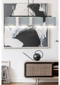Lampadario 4 Luci Ganesha In Acciaio Nero E Paralumi In Tessuto Grigio