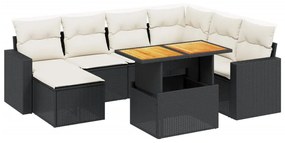 Set divani da giardino con cuscini 8 pz nero in polyrattan