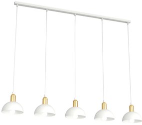 Lampadario 5 Luci Idunn In Acciaio Bianco E Oro Diffusori A Cupola