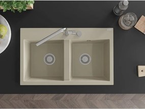 Mexen Hektor lavello in granito a 2 vasche 800 x 480 mm, beige, sifone cromato - 6521802000-69