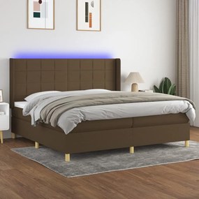 Letto a molle materasso e led marronescuro 200x200cm in tessuto